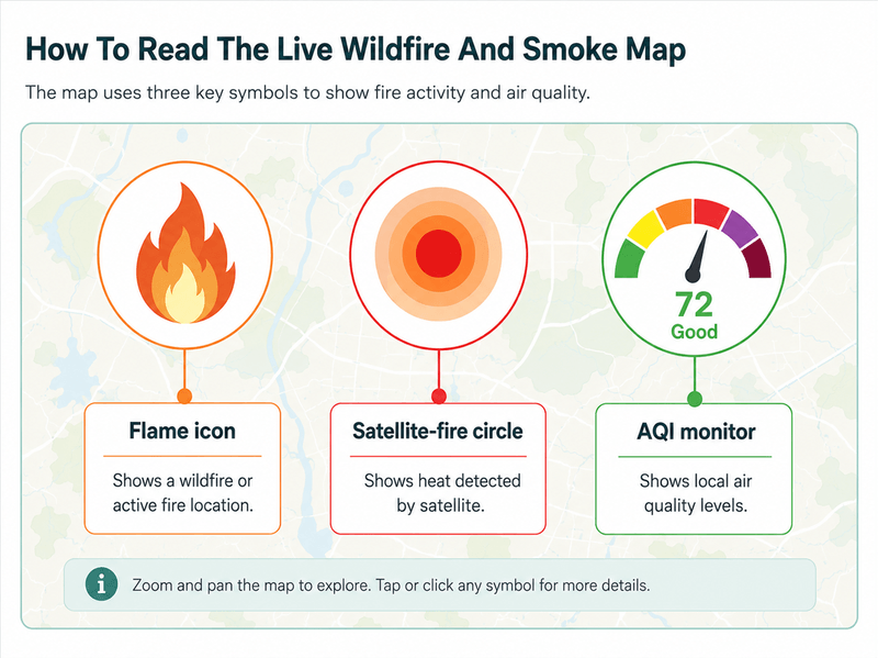 How to read the icons on the AirNow Fire and Smoke Map.