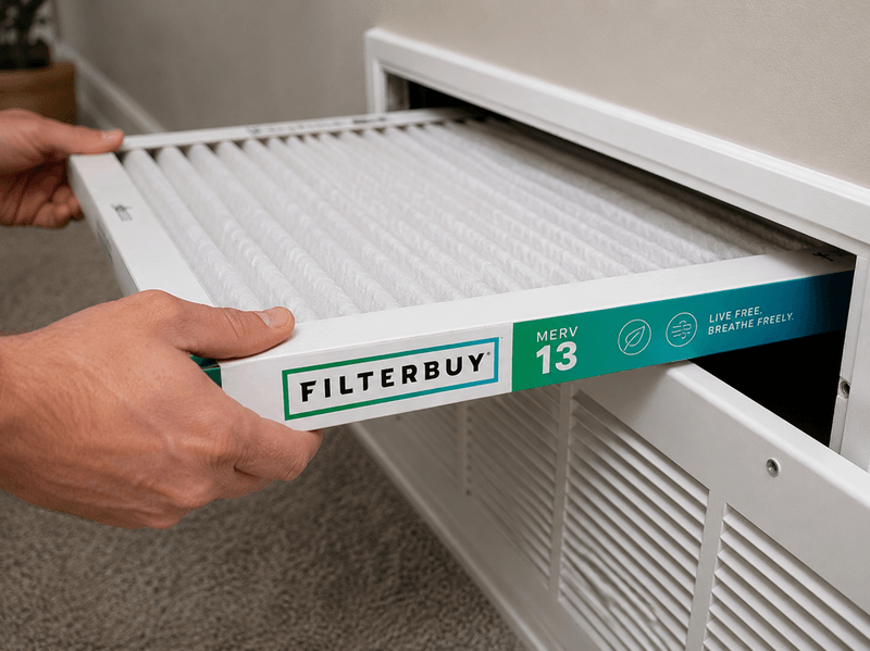 Installing a MERV 13 air filter to protect against wildfire smoke indoors.