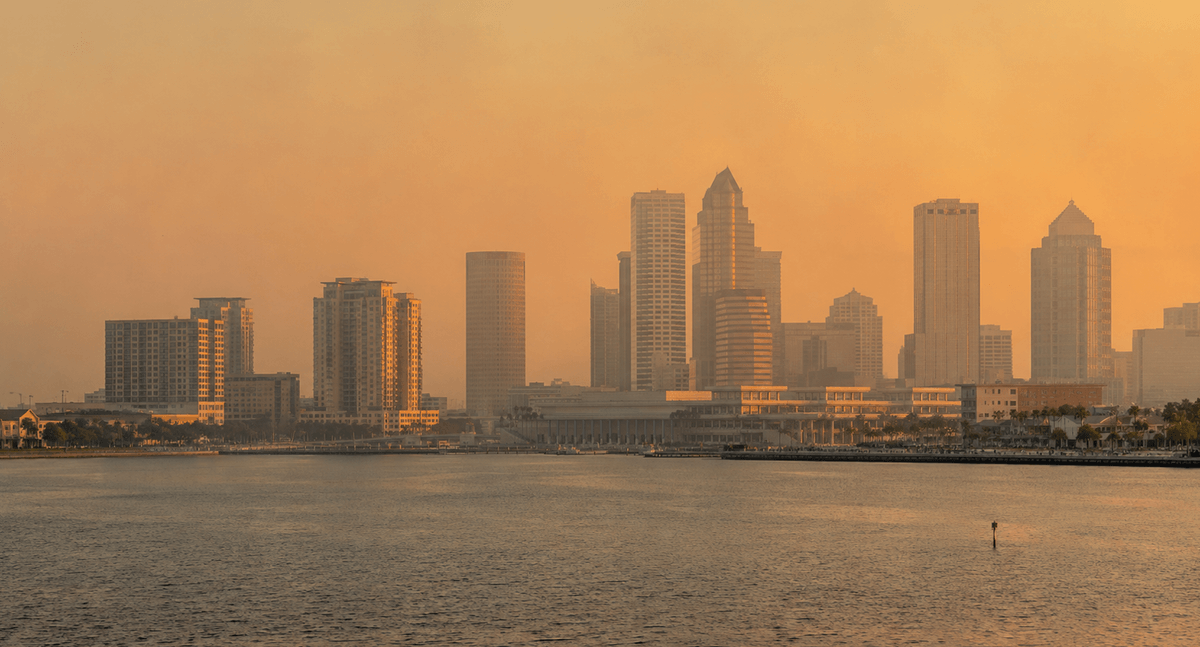 Hazy skyline over Tampa, FL during a regional wildfire smoke event.