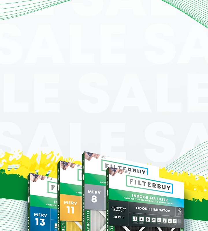 Selection of 4 air filters with various shapes and the word SALE on a background image