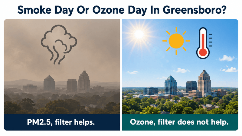 Comparison of wildfire smoke conditions and ground-level ozone conditions in Greensboro, North Carolina.