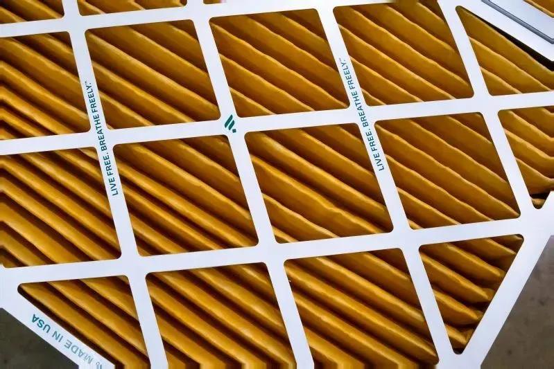 A view of a pleated 21x23.25x2 air filter Filtrete design for fast allergy relief and improved indoor air quality.