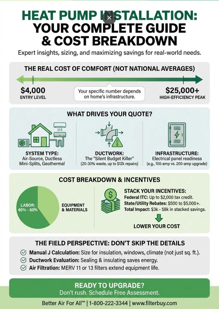 Infographic showing heat pumo installation cost breakdown for homeowners.