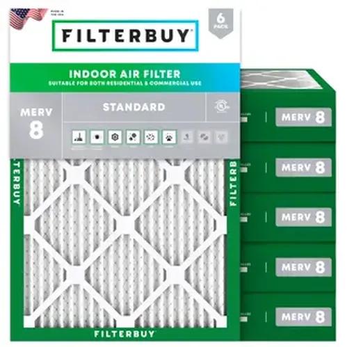 Filterbuy 16.25x21x4 air filter packaging featuring a pleated MERV 8 HVAC filter designed for dependable airflow and everyday air quality.