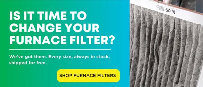 Dirty furnace filter with reminder to shop HVAC filters online. 