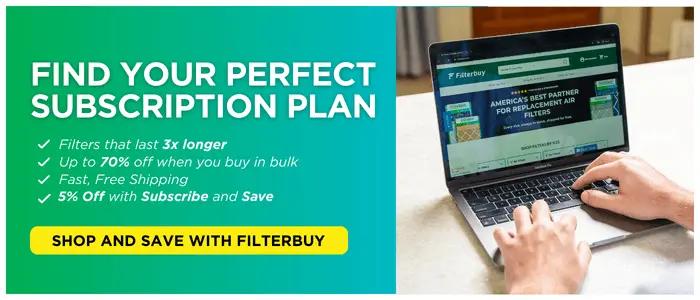 Person shopping online for an air filter subscription plan on the Filterbuy website.