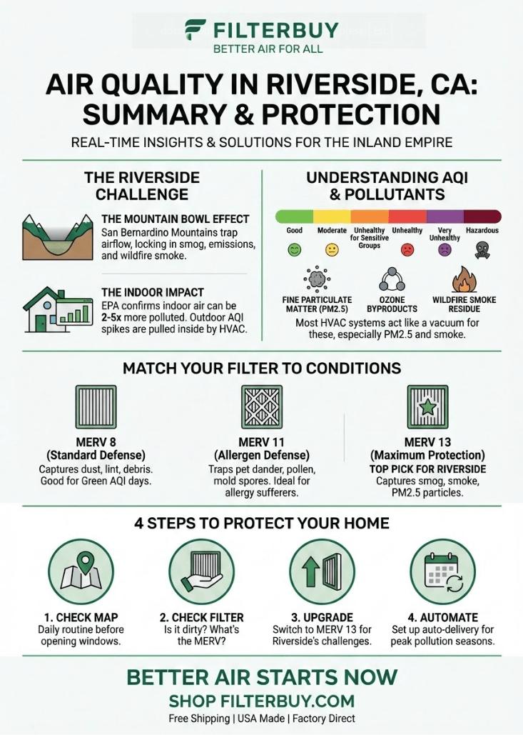 An infographic about the air quality index of Riverside, California.