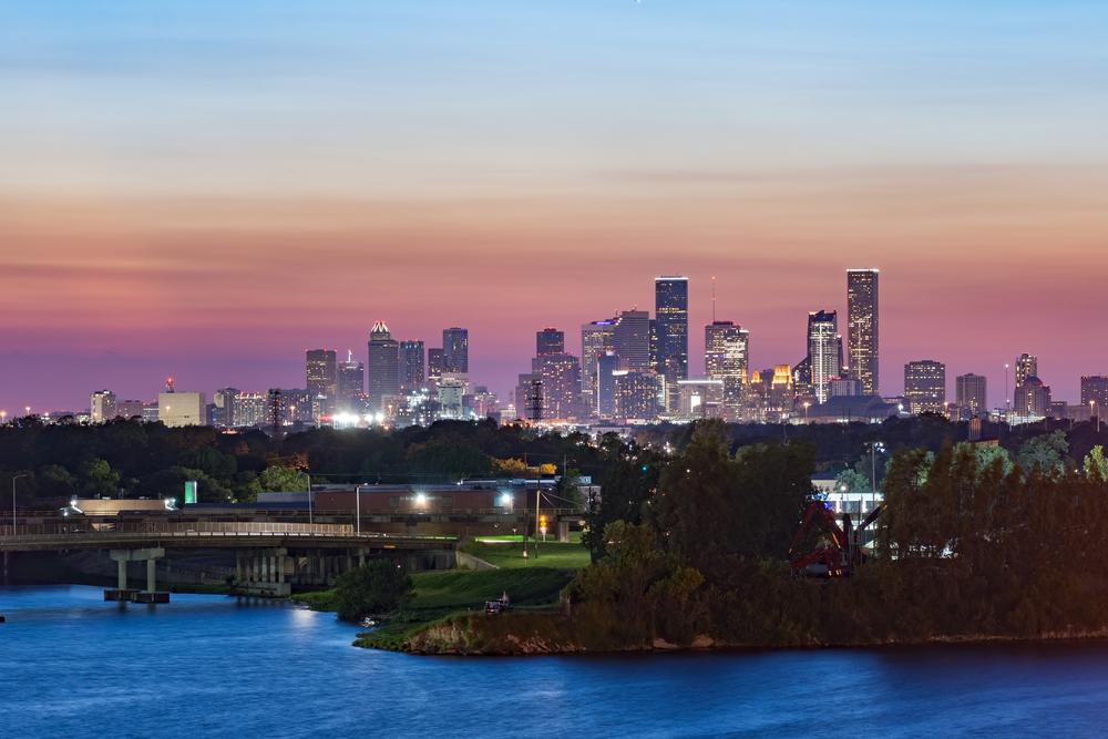image of Houston - The Woodlands - Sugar Land, TX at nighttime with haze and smog. 