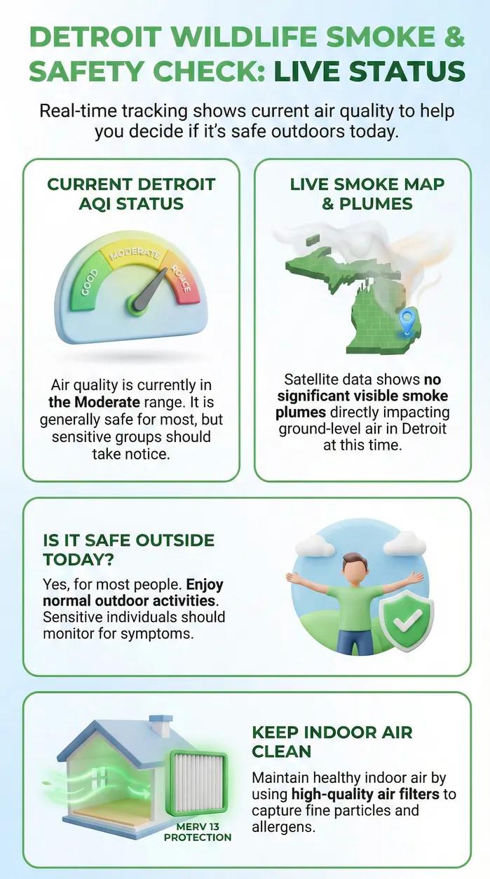 Infographic of Is It Safe to Go Outside? Current Live Forest Wildfire and Smoke Map Today in Detroit, MI | Real-Time Tracking