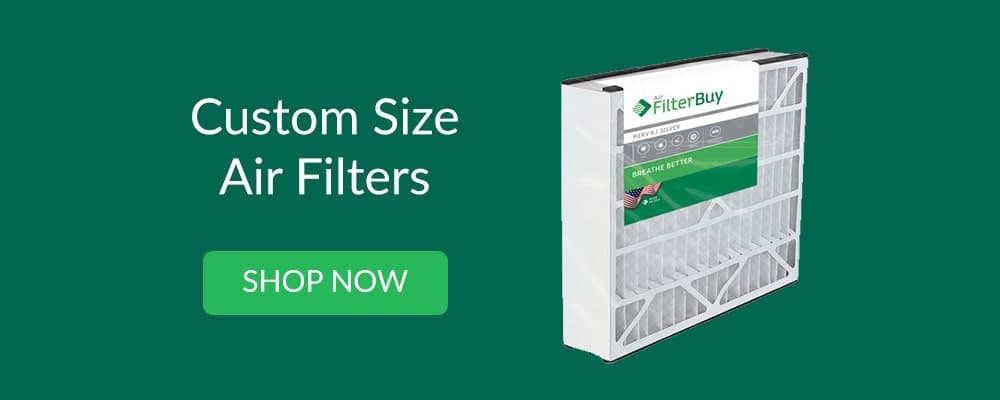 Custom size air filters by FilterBuy with a green background.