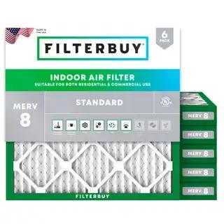 Image of Filterbuy 17x17x2 MERV 8 air filter 6-pack designed to reduce allergens and improve indoor air quality for home and commercial HVAC systems.
