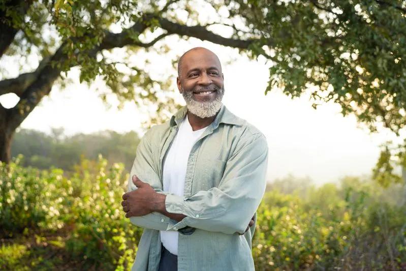 View of an old man enjoying the clean outdoor air