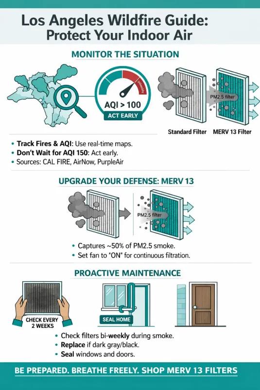 Infographic of Live Los Angeles Wildfire & Smoke Map Today: Real-Time Air Quality Updates from Your Trusted Air Filtration Experts at Filterbuy.com
