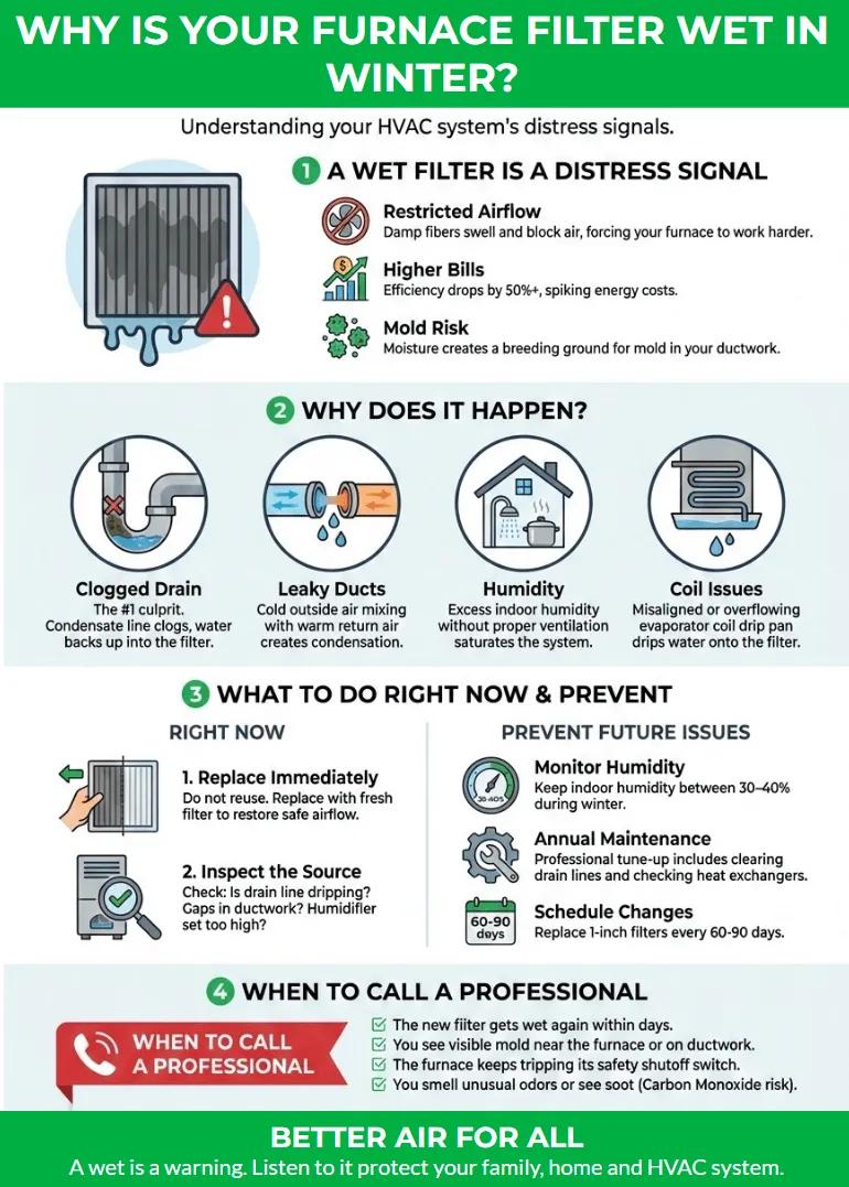 Infographic of Why Your Furnace Filter Is Wet (Or Freezing) in Winter