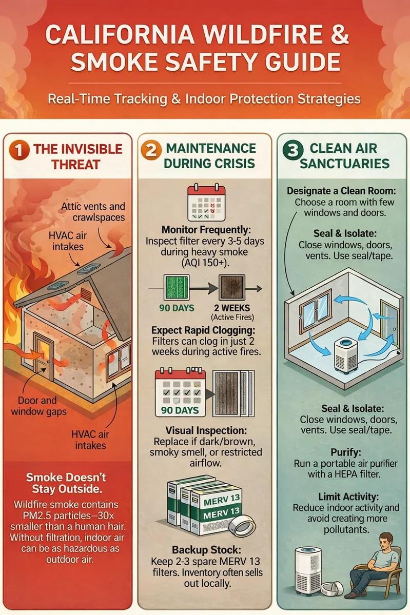Infographic of Live California Forest Wildfire & Smoke Map Today: Real-Time Statewide Air Quality Tracking & Indoor Protection Solutions from Filterbuy.com Experts