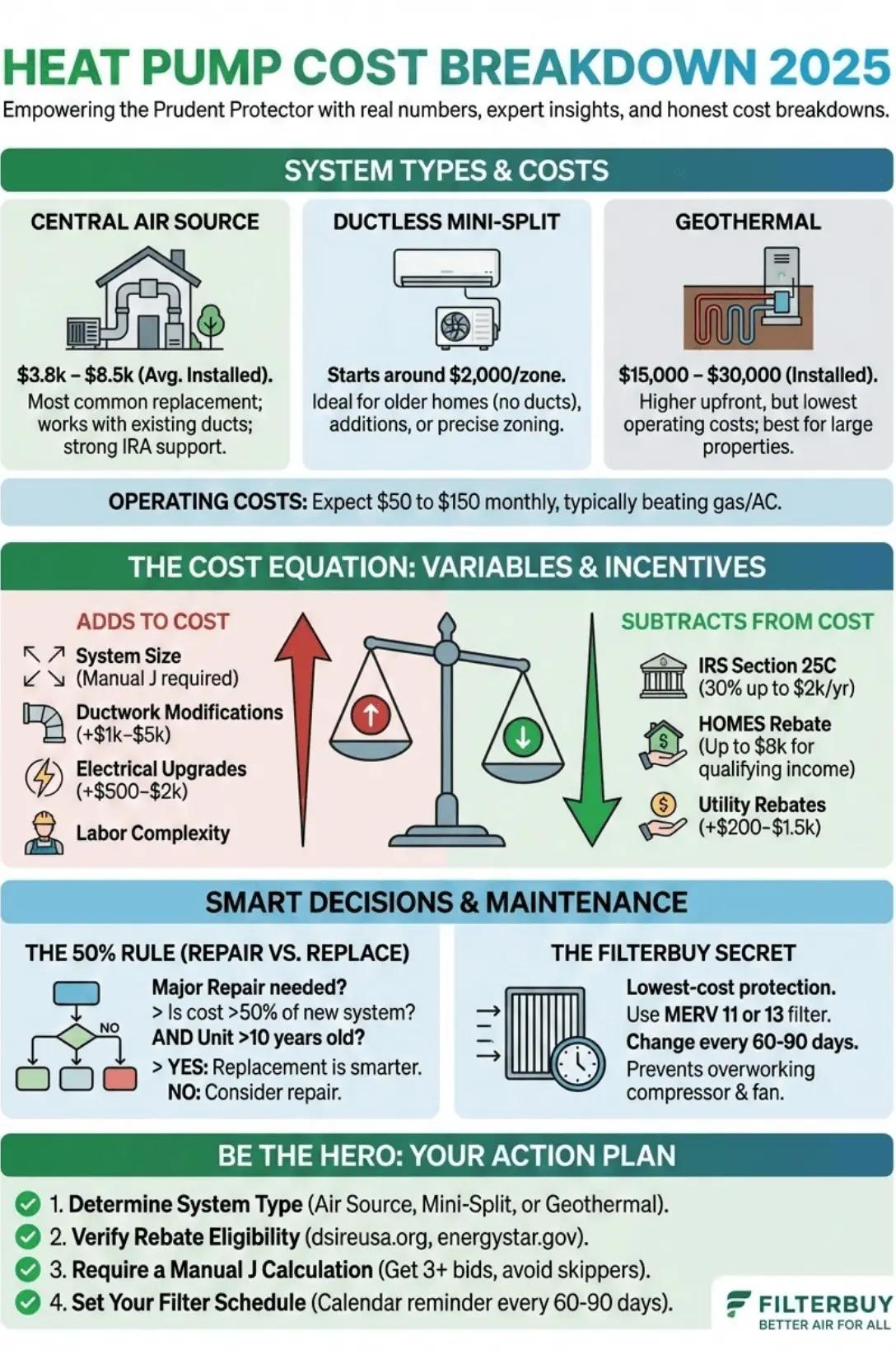 heat pump cost installation replacement repair operating monthly furnace vs efficiency incentives