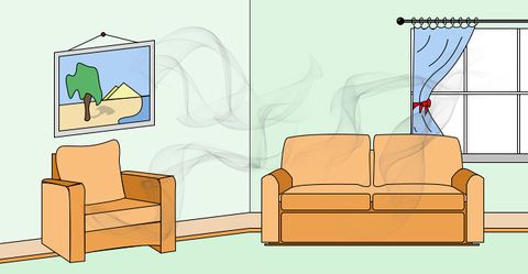 View of a home's living room that is still filled with smoking-related toxins, causing health issues.