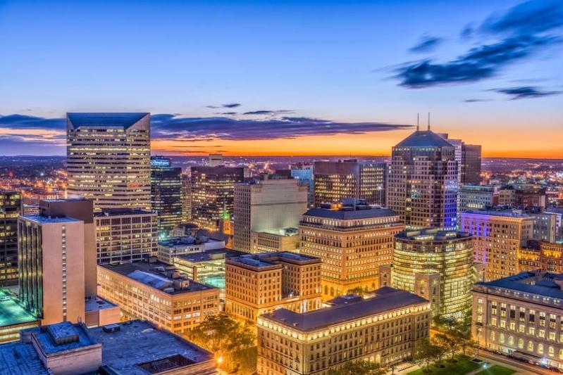 Cities with the Most Asthma Cases - Image of Cleveland cityscape with modern skyscrapers, capturing a vibrant view of the city at sunset.