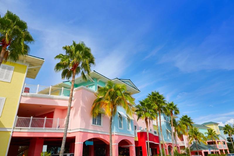 US Cities Homeownership Rates - View of the colorful houses and palm trees in Florida Cape Coral, Fort Myers.