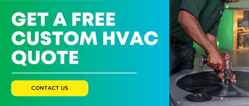 Image of HVAC technician servicing air conditioning unit with text offering free custom HVAC quote and contact button.