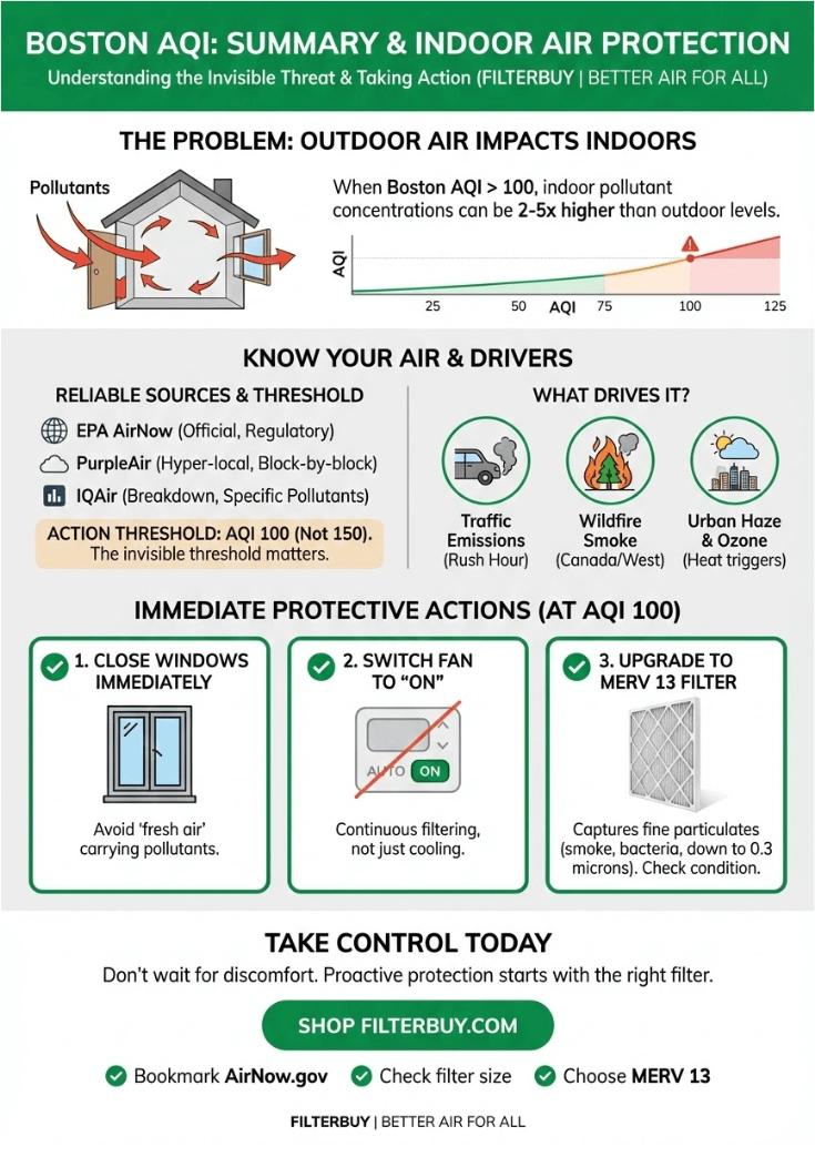 An infographic about the air quality in Boston, Massachusetts.