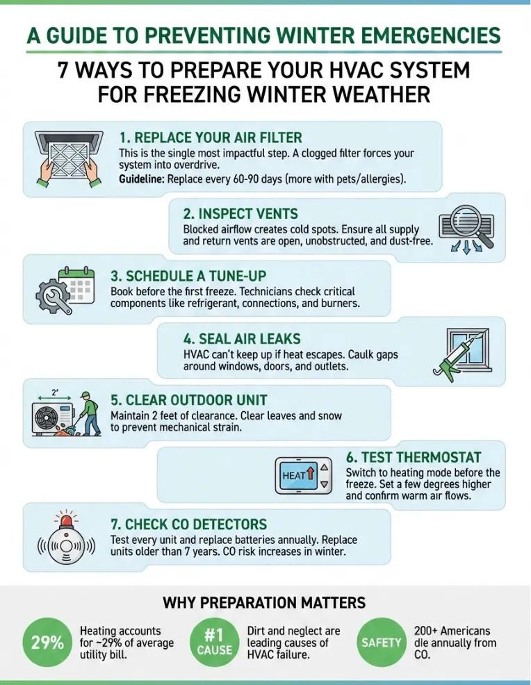 Infographic of 7 Ways to Prepare Your HVAC System for Freezing Winter Weather