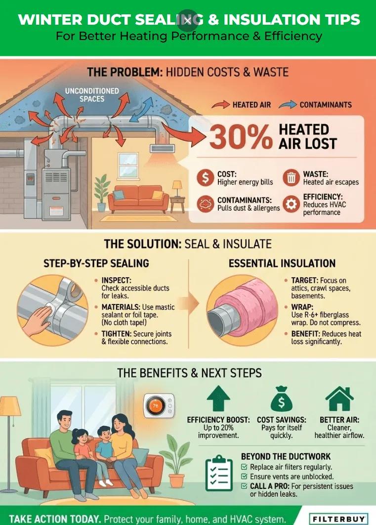 Infographic of Winter Duct Sealing & Insulation Tips for Better Heating Performance