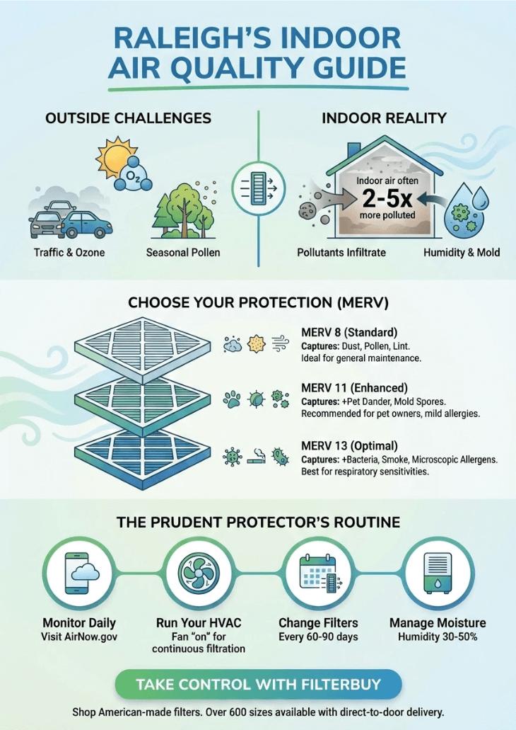 An infographic about the air quality index of Raleigh, North Carolina.