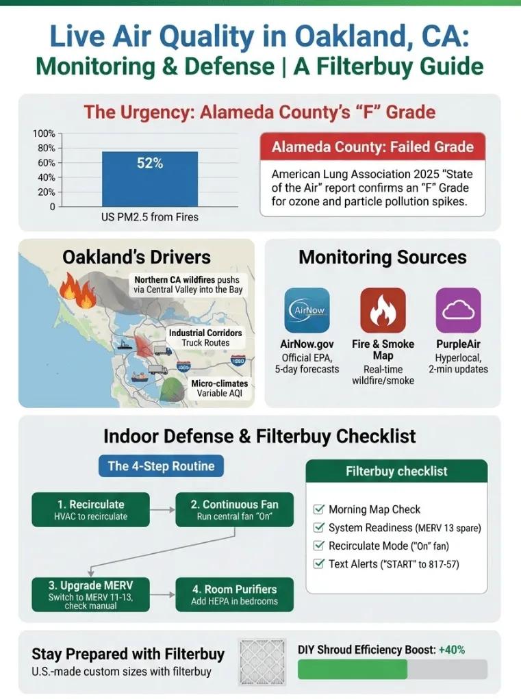 Infographic of Live Air Quality Index AQI Map Oakland California Today | Filterbuy.com
