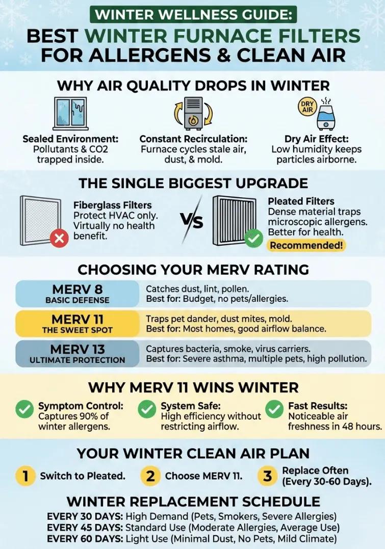 infographic of Best Winter Furnace Filters for Allergens & Clean Air