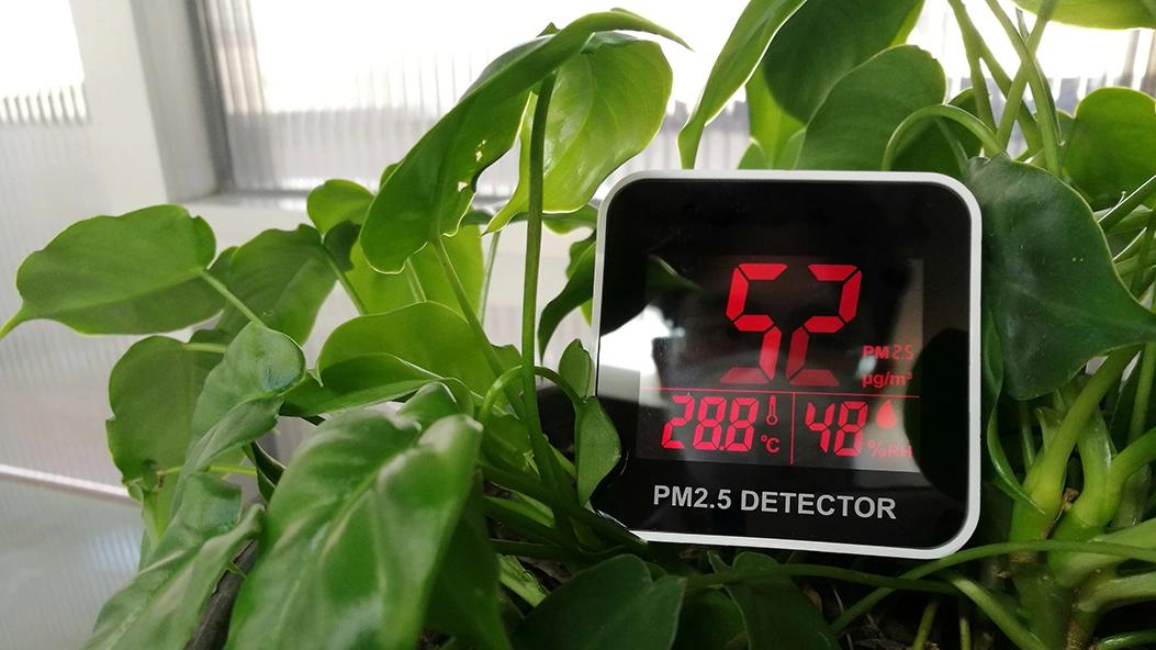 A view of an indoor air quality testing kit measuring home air levels.