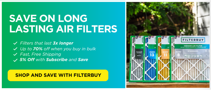 Filterbuy long-lasting HVAC air filters in multiple MERV ratings with bulk savings, fast free shipping, and subscribe-and-save discounts.