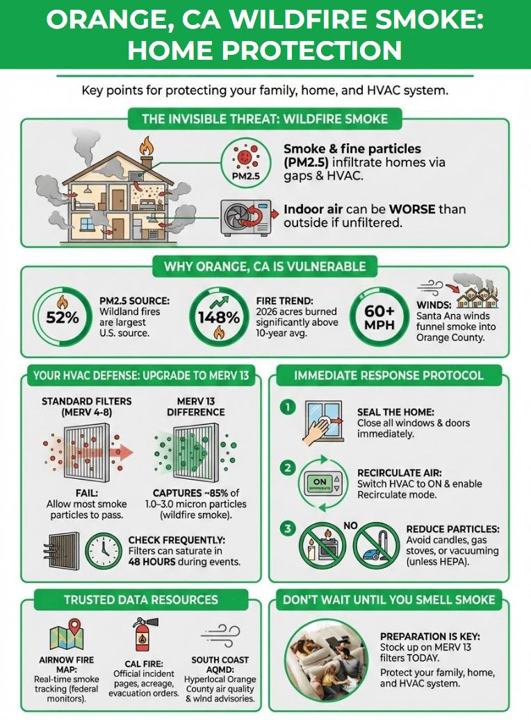 Infographic of Current Live Forest Wildfire & Smoke Map Today in Orange CA