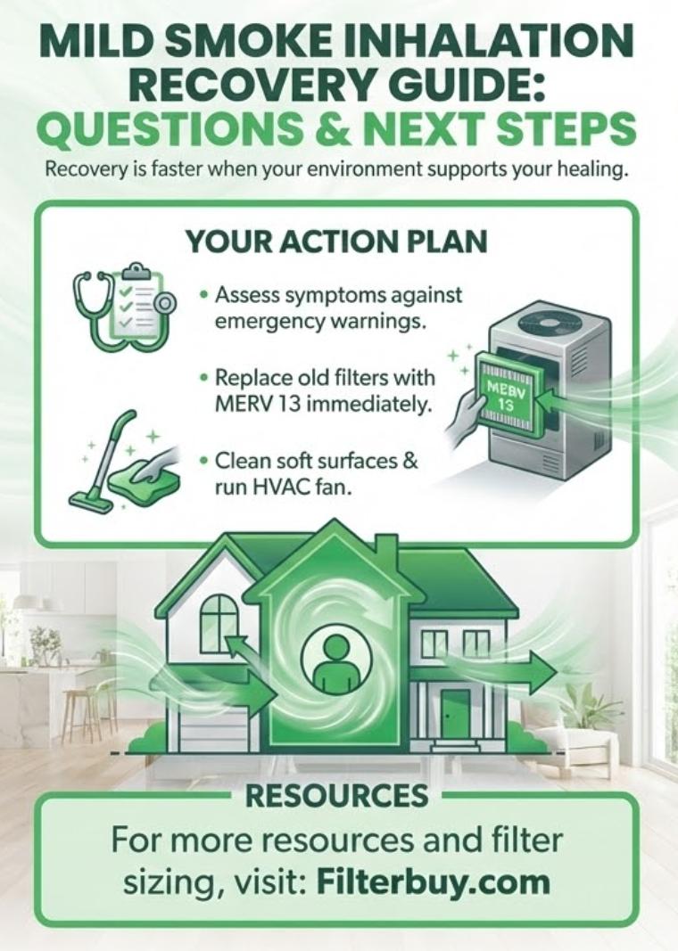 Infographic showing the quick recovery guide including questions and next steps when inhaling mild smoke.