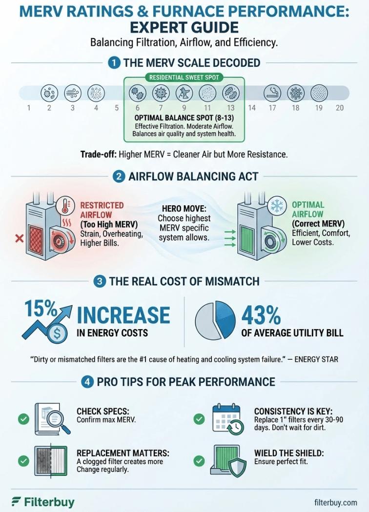 Infographic showing MERV Rating and Furnace Performance.