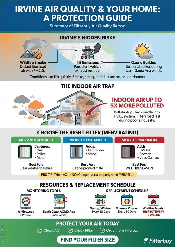 An infographic about the air quality index of Irvine, California.