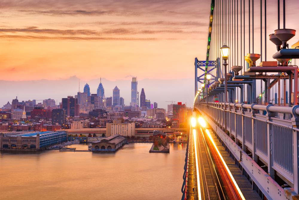 Image of Pennsylvania's skyscrapers as seen from the bridge.
