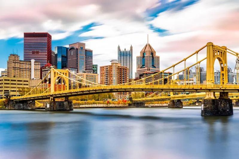 "View of Pittsburgh skyline and Clemente Bridge showing the city’s strong readiness for remote work.