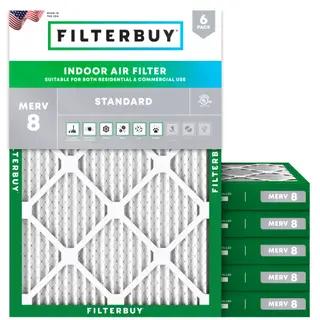 Filterbuy 17.5x23-5x2 air filters for residential and commercial HVAC systems, featuring pleated design and green packaging.