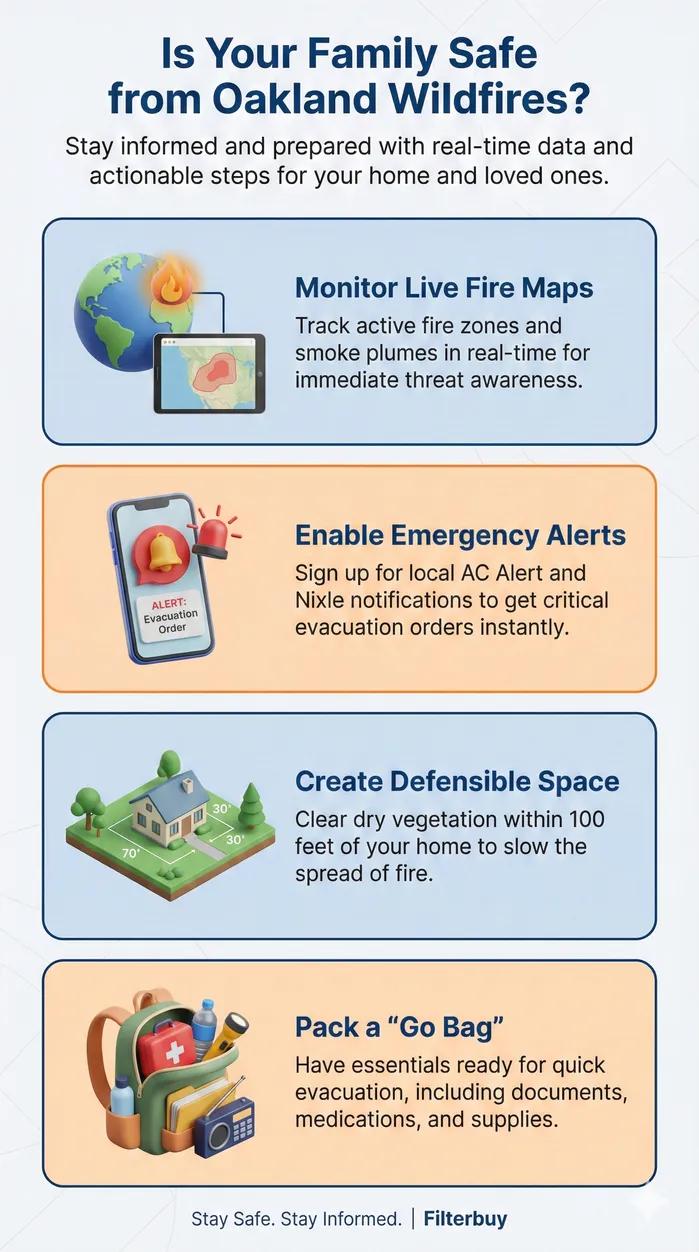 Infographic of Is Your Family Safe? Current Live Forest Wildfire and Smoke Map Today | Oakland, CA Fire Zones