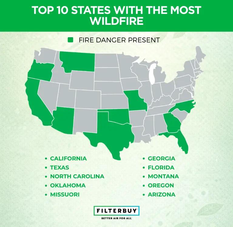 Top 10 States with the Most Wildfires