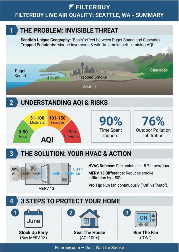 An infographic about the AQI in Seattle, Washington. 