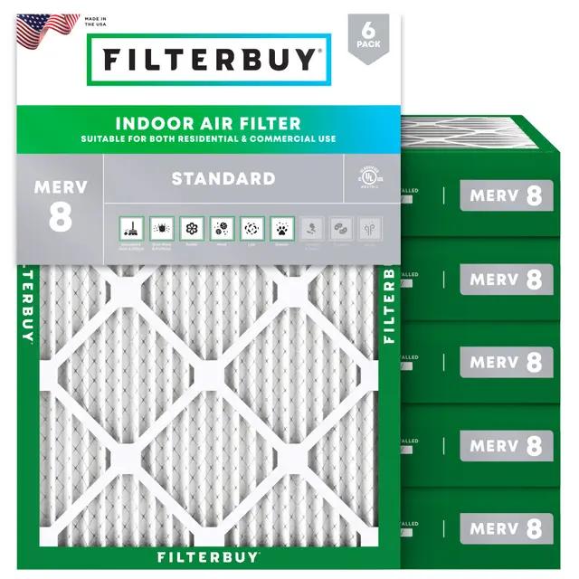 Filterbuy 16.24x21.25x4 air filter packaging featuring a pleated MERV 8 HVAC filter designed for dependable airflow and everyday air quality.