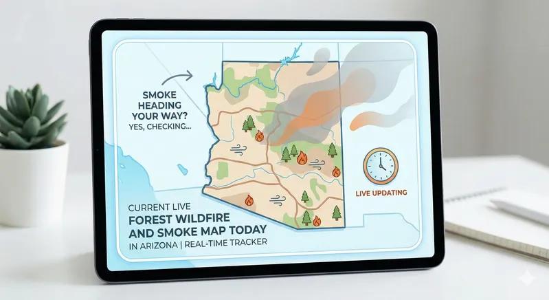 A view of a tablet PC showing a wildfire and smoke map