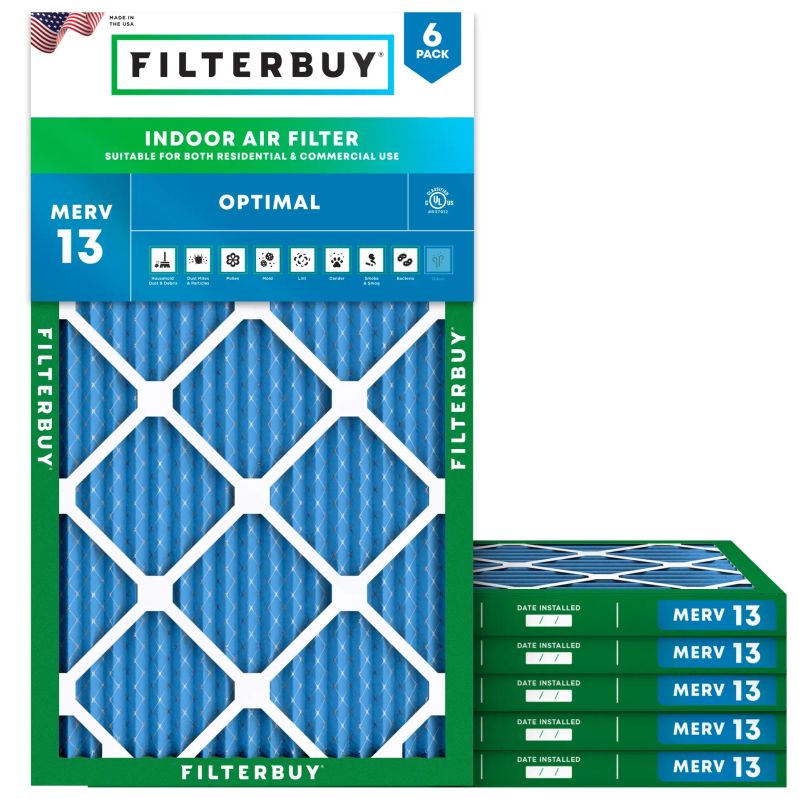 An image of Filterbuy 12x25x1 MERV 13 HVAC and furnace air filter for home use