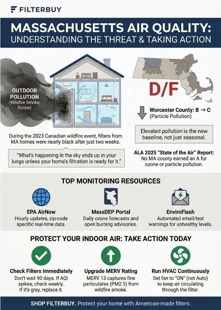 An infographic about the air quality in Massachusetts.