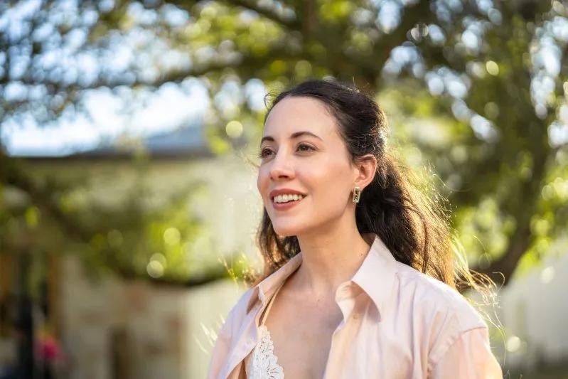 View of woman enjoying the fresh air outdoors