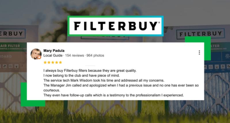 Image of a customer's comment on the quality of HVAC air filters from Filterbuy.
