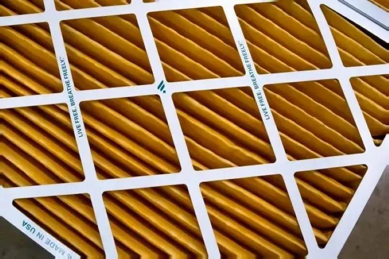 A view of pleated HVAC air filter media, designed for efficient dust and allergen capture.
