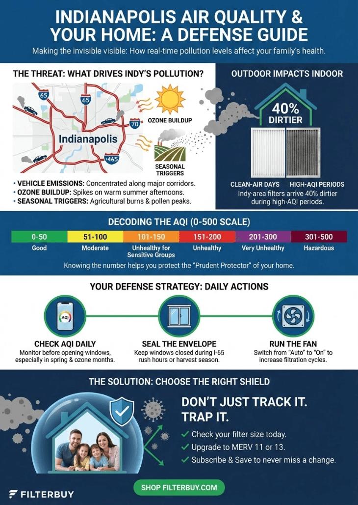 An infographic about air quality in Indianapolis, Indiana. 